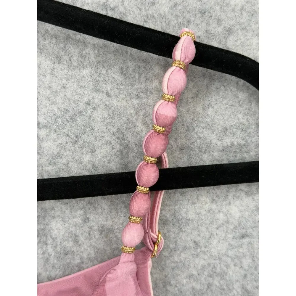 NWT ViX Paula Hermanny Pink Evie Duchese Beads Luli Bikini Top Size MEDIUM